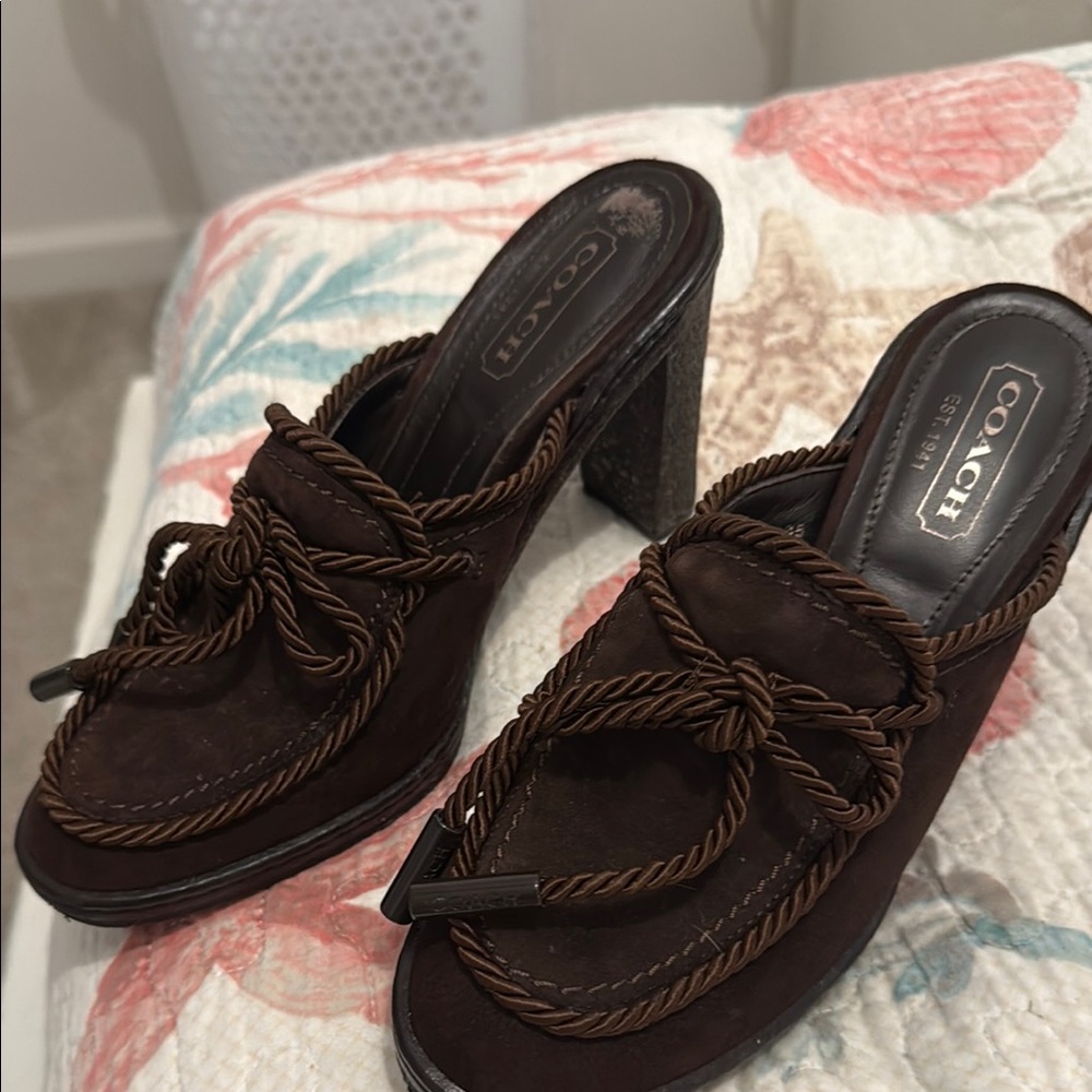 Coach Brown Suede Mules with Tassel Detail